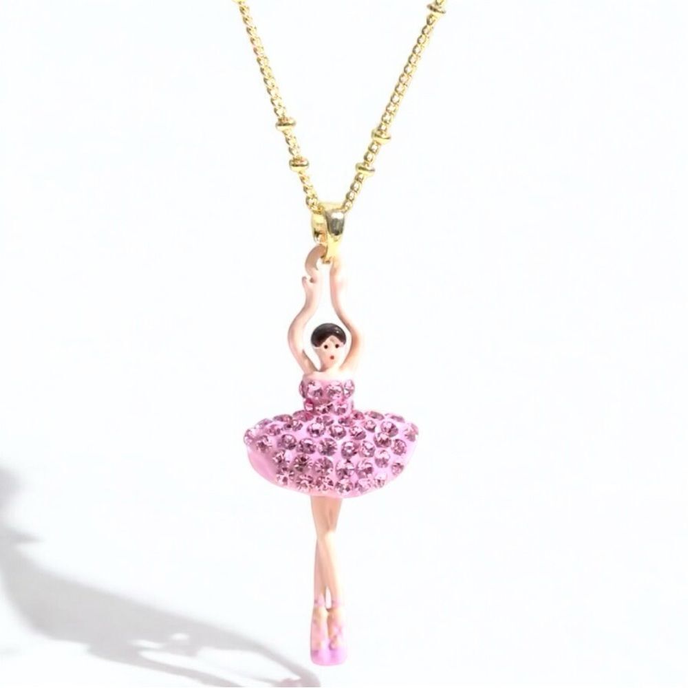 Lés Nereides 18K Gold plated Elegant Pink Ballerina Pendant Necklace
